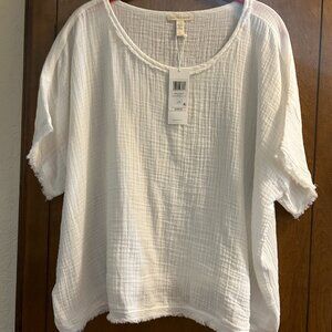 Large Linen Top By Eileen Fisher  white